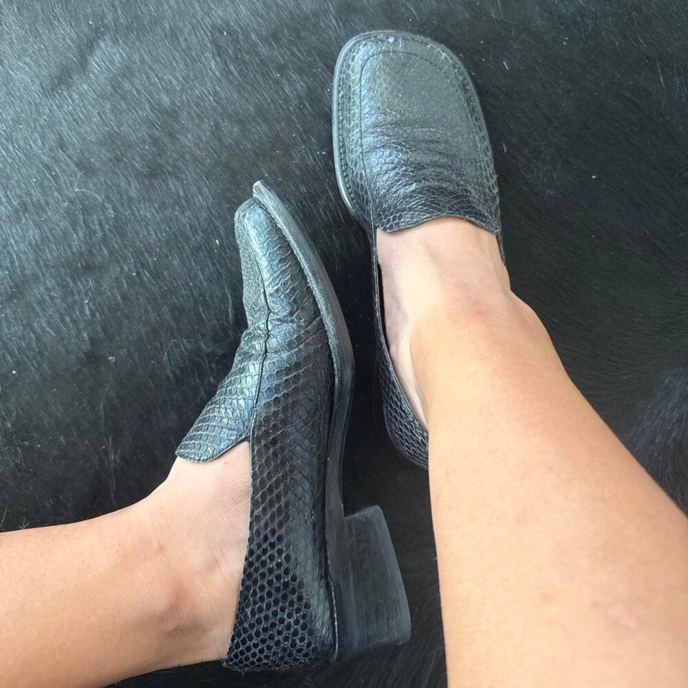 Vintage black genuine snakeskin leather